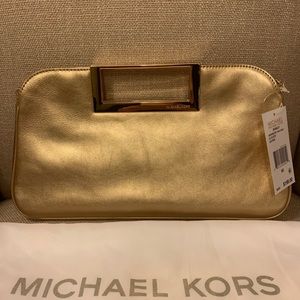 Michael Kors gold Berkley leather evening clutch